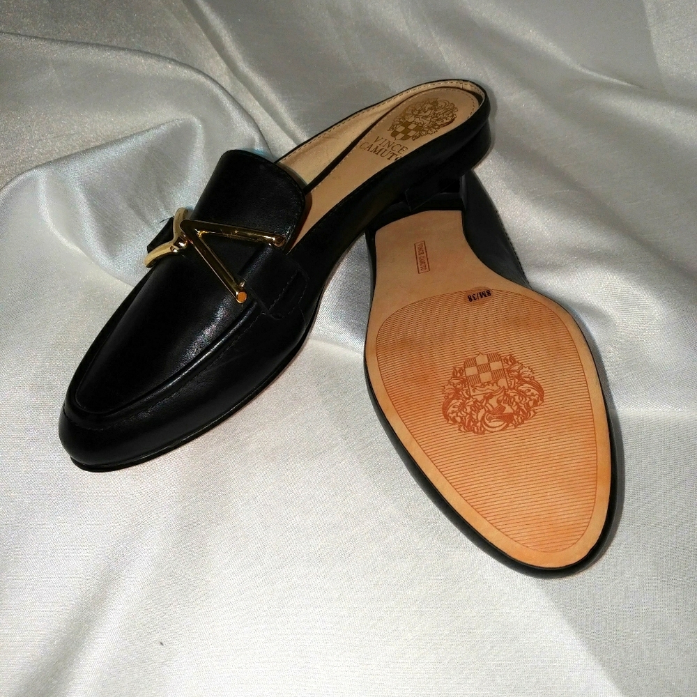 Vince Camuto Black and Gold Mule size 8